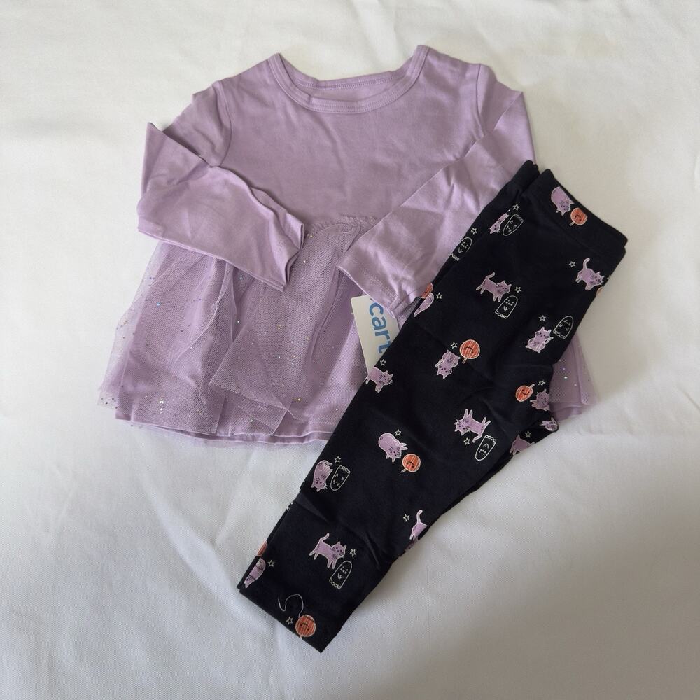 Carter's 2-pc. Halloween Tulle Top & Leggings Set Girls 12 Months Purple Black